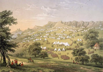 Fremmedlegionens leir nær Hythe, Kent 1855 (litografi, farge)