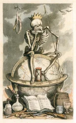 Frontispice fra The English Dance of Death, pub. 1815 farget gravering, 1815.