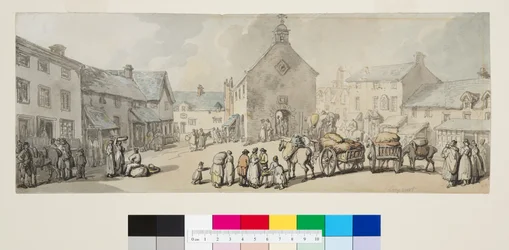 Market Place, Llanrwst, ca. 1797 (penn og svart blekk og akvarell på papir)