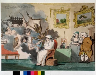 Psykisk sykdom og visjoner: hypokondriet - tegning av Rowlandson