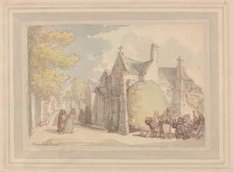 Munker karerer seg utenfor et kloster