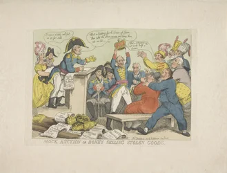 Napoleon selger stjålne varer, 1813 Spontauksjon eller Boney som selger stjålne varer (tittel på objekt)
