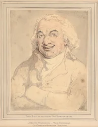 Portrett av Joseph Munden, bystelengde, i en brunfarget frakk