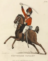 Southwark Cavalry, ca. 1799 (farget akvatint)