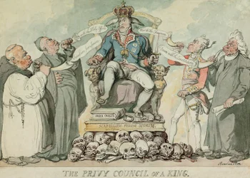 The Privy Council of a King, pub. 1815 (håndfarget gravering)