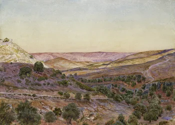 The Hills of Moab and the Valley of Hinnom, 1854 (akvarell og kroppsfarge)