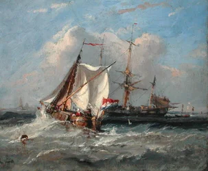 En nederlandsk Smalschip i en sterk bris (olje om bord)