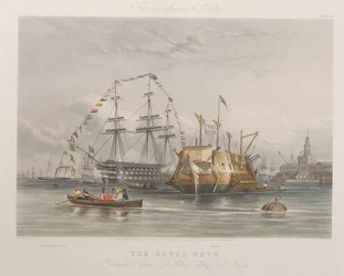 Den kongelige marine. Portsmouth havn - «Victory» hilser Hennes Majestet (med) HMY «Fairy» og «Dryad»