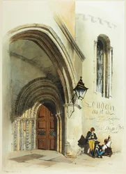 Døråpning, tempel, frontispice til Original Views of London as It Is