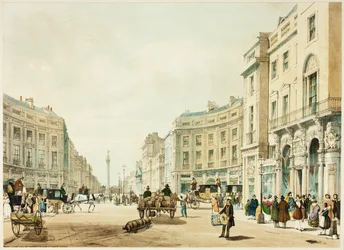 Regent Street med utsikt mot hertugen av Yorks søyle, plate tolv fra Original Views of London as It Is