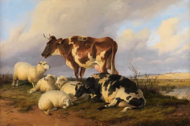 Sauer og kveg på myrene (olje på lerret)