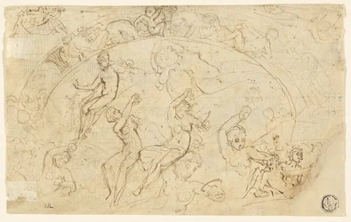 Skisser for sølvsalver (recto); Skisser av friser, grupper av kvinner (verso)