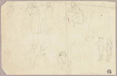 Skisser for Tristram Shandy (recto); Skisser av medaljong med sittende allegoriske figur (verso)