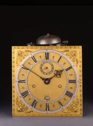 Detalj av en Charles II romersk slående månedsgående klokke, 1675