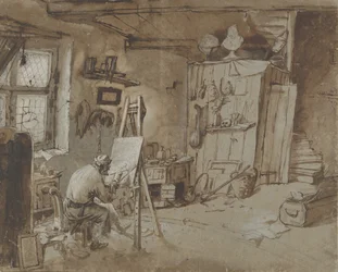En maler på jobb i sitt studio, 1663-77.