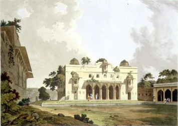 Ruiner i Rotas Gur, Bahar, plate II fra del 4 av &39;Oriental Scenery&39;, pub. 1801 (akvatint)