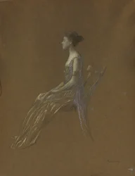 Sittende dame i gul kjole (pastell på papir)