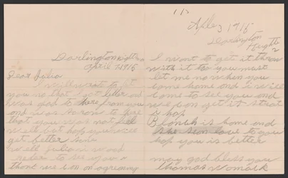Brev fra Thomas Womack til Julia Womack med konvolutt, 7. april 1915.