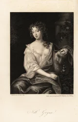 Nell Gwyn , restaureringsskuespillerinne, elsker av jarlen av Rochester, mangeårig elskerinne til kong Charles II av England