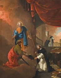The Vision of Saint Dominic, med Saint Dominic som velsigner to misjonærbrødre bortenfor