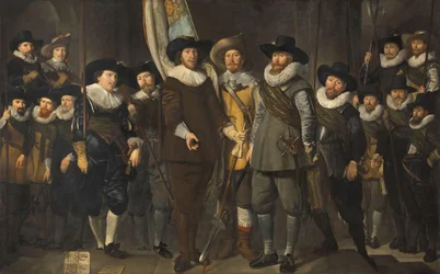 Offiserer og andre borgergardister fra det tredje distriktet i Amsterdam, under kommando av kaptein Allaert Cloeck og løytnant Lucas Jacobsz Rotgans