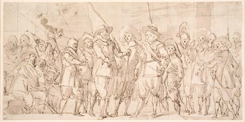 Offiserer og andre borgergardister fra det tredje distriktet i Amsterdam, under kommando av kaptein Allaert Cloeck og løytnant Lucas Jacobsz Rotgans