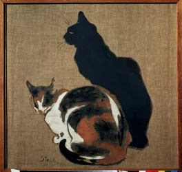 ""To katter"" (to katter) En katt og dens skygge. Maleri av Theophile Alexandre Steinlen (1859-1923) 1894 Art Nouveau Dim. 61x64 cm Pushkin-museet, Moskva