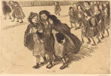 Jenter som kommer fra skolen Jenter som kommer ut av skolen, 1911.
