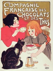Plakat som reklamerer for Compagnie Francaise des Chocolats et des Thes, ca. 1898 (litho-farge)