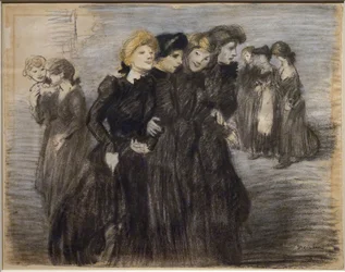 Utgangen av midinettene (før 1907). Theophile Alexandre Steinlen (1859-1923). Kull og pastell på papir. Musee des Beaux-Arts de la Ville de Paris, PeuPalais.