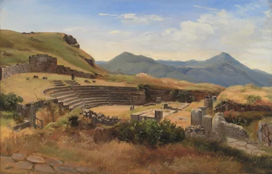 Ruinene av det antikke teateret i Tusculum, Italia