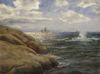 Kystlandskap med seilbåter (maleri)