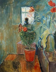 Veggpryd og tulipaner