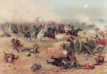 Sheridans Final Charge på Winchester, pub. :. Prang & Co., 1886 (fargelitografi)
