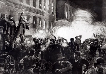 The Anarchist Riot in Chicago: A Dynamite Bomb Exploding Among the Police, fra "Harper's Weekly"