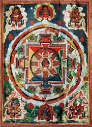Tibetansk mandala kjent som De fire himmelske kongene, tibetansk sivilisasjon