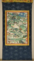 En scene fra livet til Milarepa Thangka, slutten av 1700-tallet.