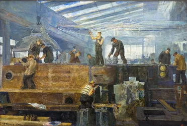 Le plan quinquennal - Turbininstallasjon av Chernyshev, Tikhon Pavlovich (1882-1942). Olje på lerret, størrelse: 75x110