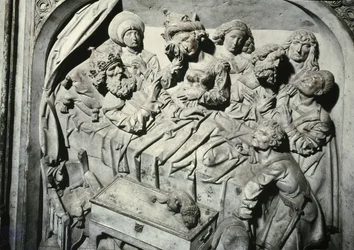 Graven til Henri II 973-1024 og hans kone Kunigunde, detalj om keiserens død, 1499-1513 stein