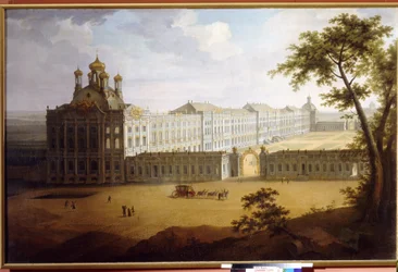 Det store palasset i Tsarkoje Selo (Russland). Maleri av Timofei Alexeyevich Vasilyev (1783-1838), olje på lerret
