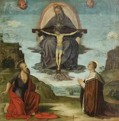 Treenigheten med den hellige Jerome og den hellige Colombini, ca. 1520 (olje på lerret)