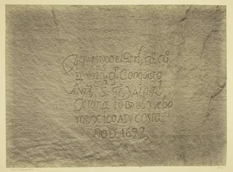 Historisk spansk oversikt over erobringen, sørsiden av Inscription Rock, NM Geografiske og geologiske utforskninger og undersøkelser vest for den 100. meridianen. Ekspedisjonen i 1873. -Løytnant ge. M. Wheeler, ingeniørkorpset, kommanderende.
