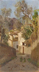 En skyggelagt landsbyvei, 1902