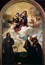 Madonna i herlighet med Child, Saints Francis og Alvise og giveren Luigi Gozzi