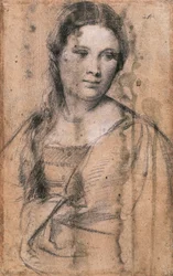 Portrett av ung jente av Titian (ca 1490-1576), tegning