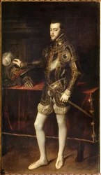Portrett av Philip II (1527-1598) i en alder av 24, sønn av Charles V. Maleri av Tiziano Vecellio kalt The Titian (1485-1576)
