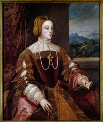 Portrett av impressen Isabella av Portugal (1503-1539) Maleri av Tiziano Vecellio (1485-1576) 1500-tallet Søn. 1,17x0,98 m Madrid, Prado-museet