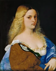 Violante - Titian (1488-1576). Olje på tre, ca 1515. Dimensjon : 64,5x50,8 cm. Kunsthistorisk museum, Vienne