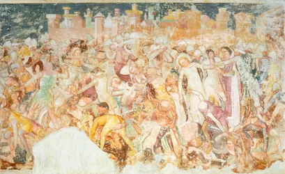 Martyrium, detalj fra Legend of St Ursula av Tommaso da Modena (1326-1379), fresco, detalj, Santa Caterina-kirken, Treviso
