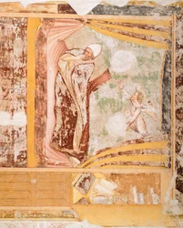 Pavens drøm, detalj fra Stories of St Ursula, av Tommaso da Modena (1326-1379), freskomaleri, Santa Caterina-kirken, Treviso